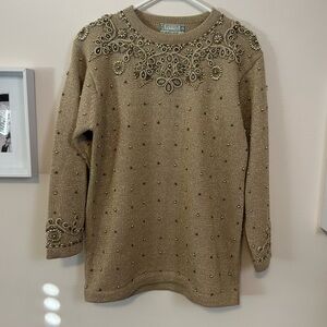 Stunning Jeremy Scott Vintage Braemar Gold Sparkly Beaded Holiday Sweater